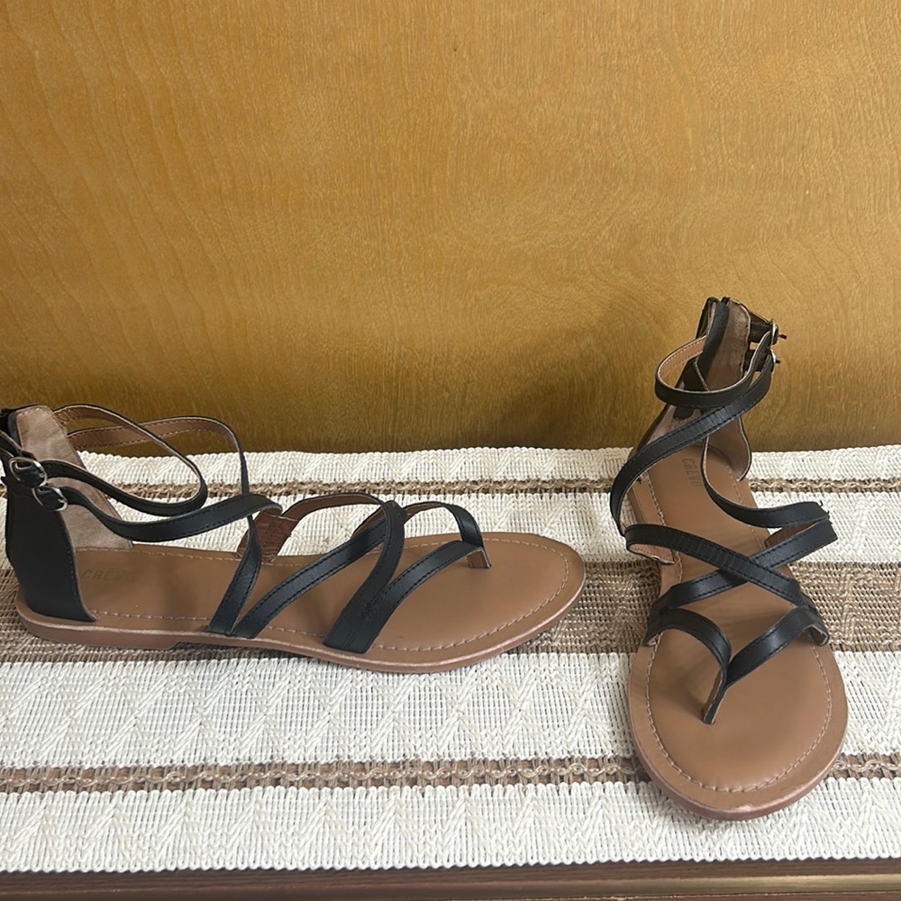 Crevo Black Ankle Strap Sandals 10
